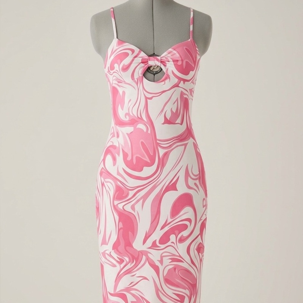 Elegant Pink Marble Strapless Dress